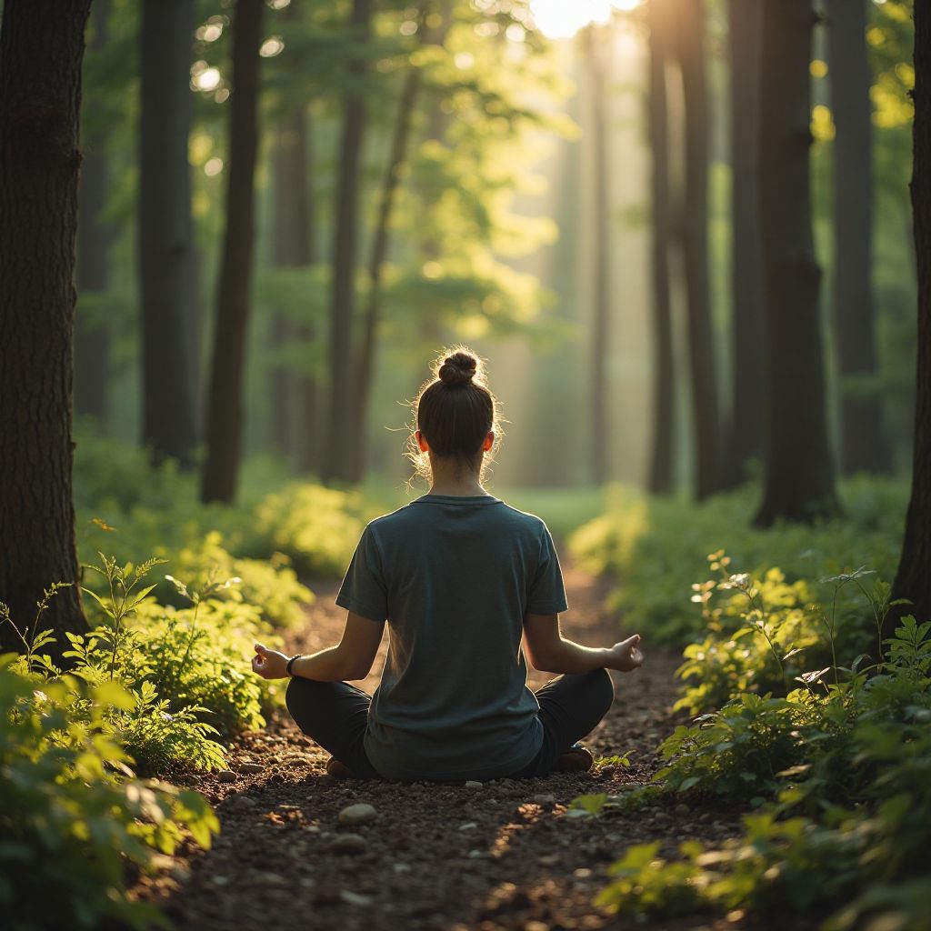 Persoană meditând în natură